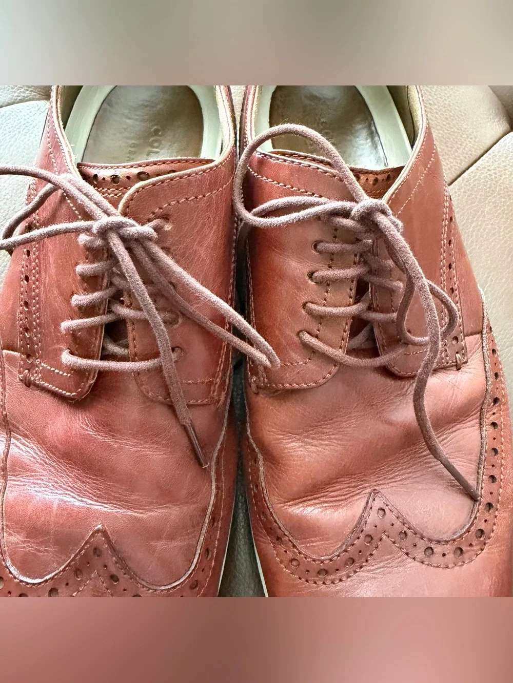 Cole Haan Men's Wingtip Leather Oxfords - Chestnut Brown